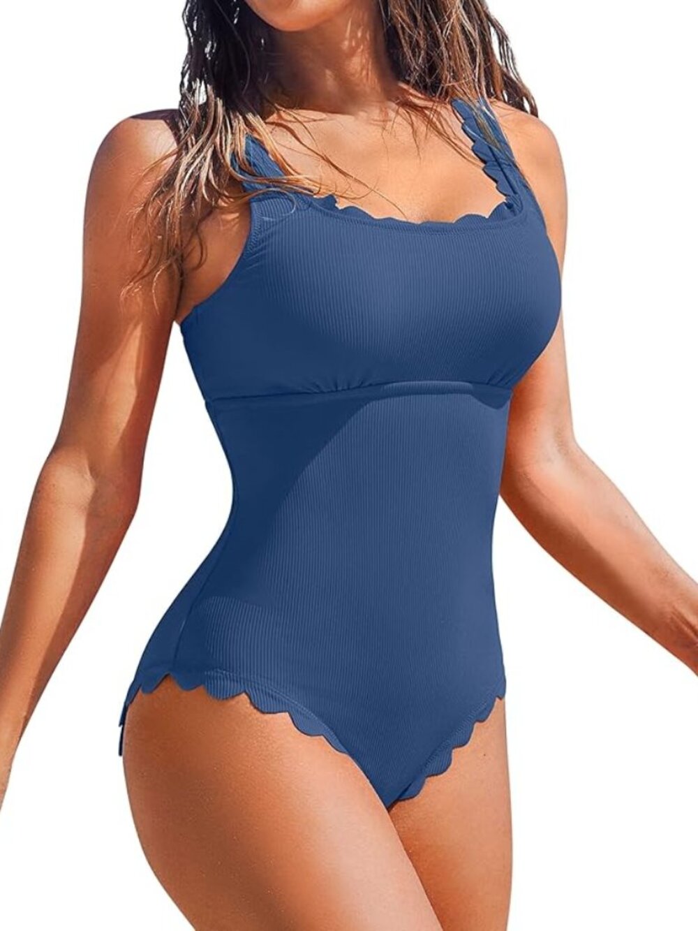 Charmo One-Piece Swimsuit M • Blue • Retro Scalloped Square Neck - Never worn